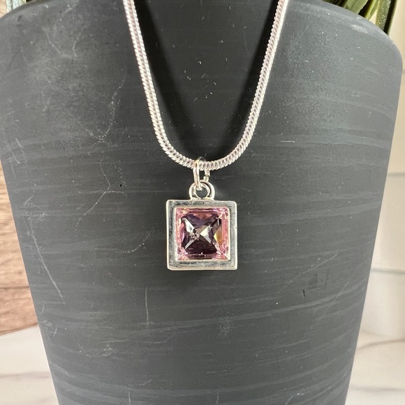 2/$30 Pink Swarovski Crystal in Sleek Square with Silver Chain 19-22” - Picture 3 of 8